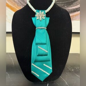 Elegant Teal Tie with Rhinestone Accents